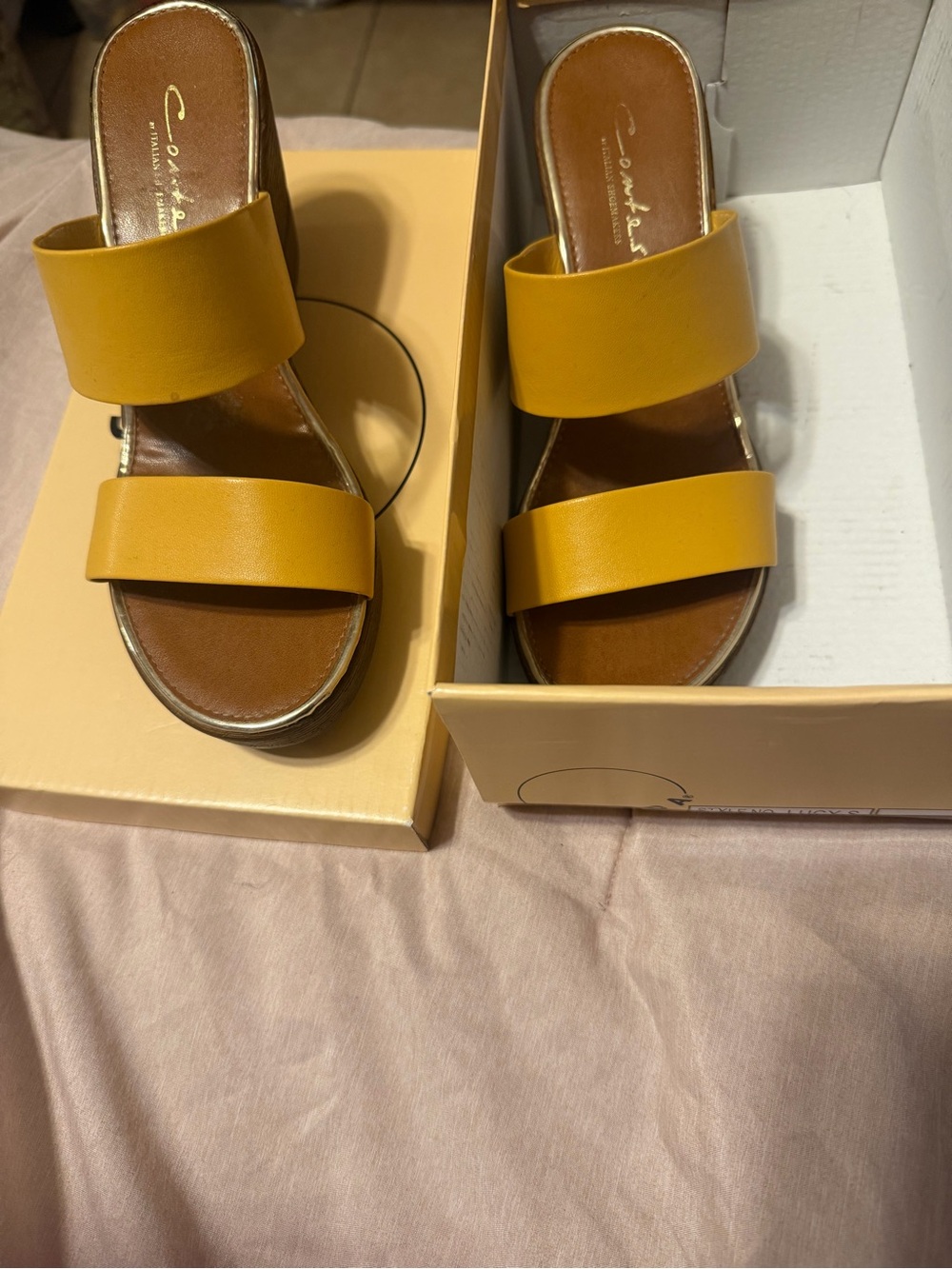 Contesa Women's Double-Strap Slide Sandal in Mustard Yellow